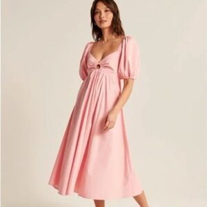 Abercrombie & Fitch O Ring Puff Sleeve Maxi Dress Pink XS
